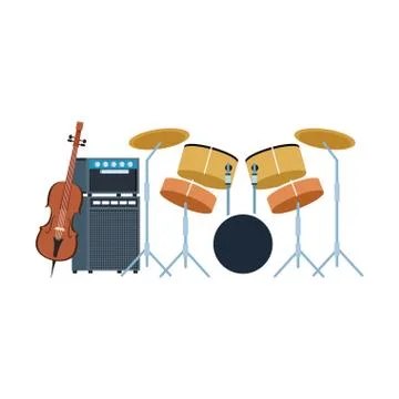 Drums set and cello instruments design Stock Illustration