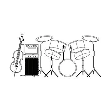 Drums set and cello instruments design イラスト素材