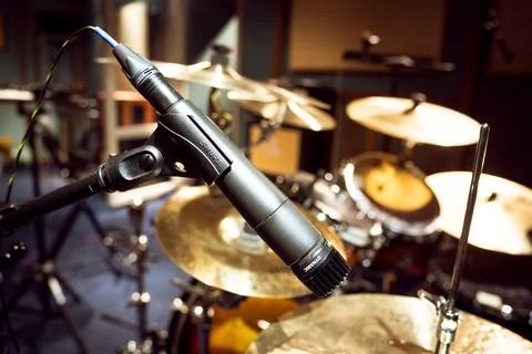 Drums set and mic Stock Photos
