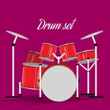 Drums set with hand drawn style for your music design. Cartoon style vector Stock Illustration