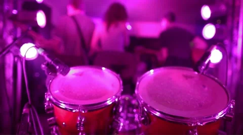 Drums on the stage with the band Stock Footage 48907469