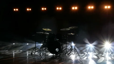 Drums on stage before a rock band performance Stock Footage 145538049