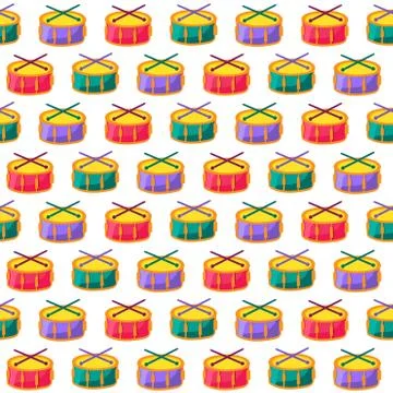 Drums with sticks flat vector seamless pattern Stock Illustration