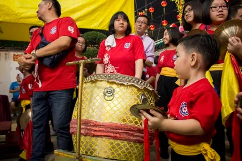 Drums team preparing during CNY. Stock Photos