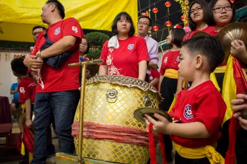 Drums team preparing during CNY. Stock Photos