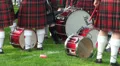 Drums of waiting bagpipe band drummers at Highland Gathering HD Footage