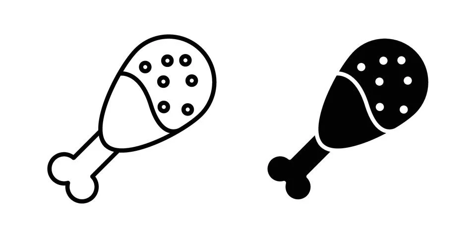 Drumstick bite icon drawing lines. Silhouette style vector bundle Stock Illustration