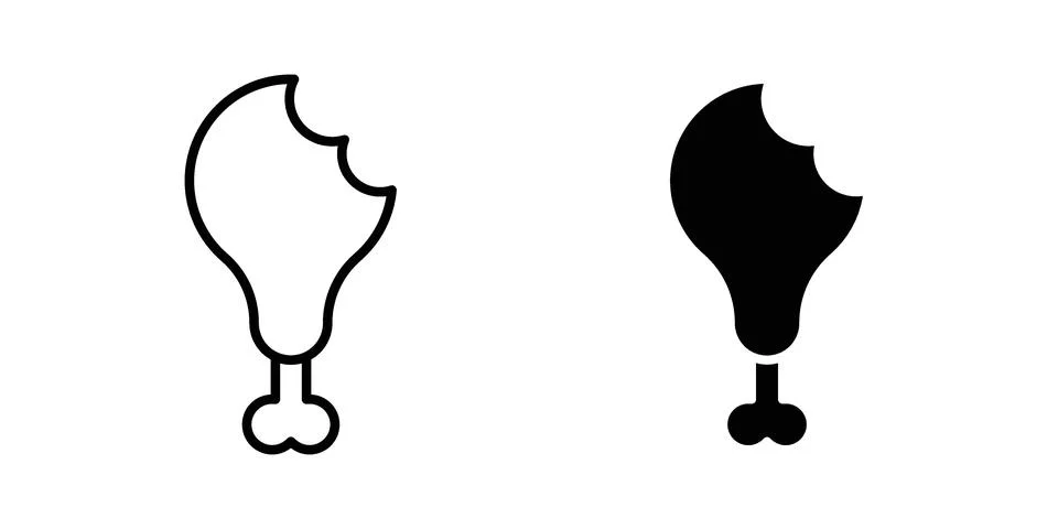Drumstick bite icon pack with silhouette and stroke web icons Stock Illustration