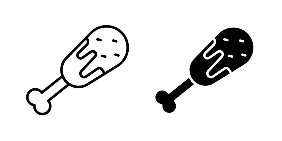 Drumstick bite icon silhouette vector set. thin line pack Stock Illustration