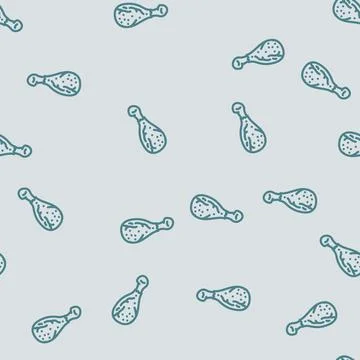 Drumstick chicken fried line vector seamless pattern Illustrazione stock