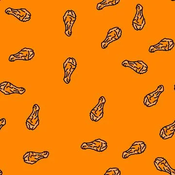 Drumstick chicken fried vector seamless pattern Stock Illustration