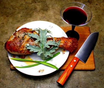 Drumstick Turkey on the table Stock Photos