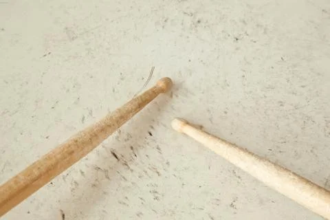 Drumsticks on used drum Stock Photos