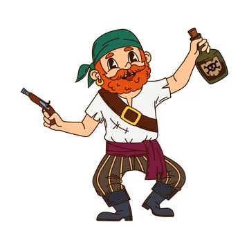 Drunk and dancing pirate bandit cartoon character Stock Illustration