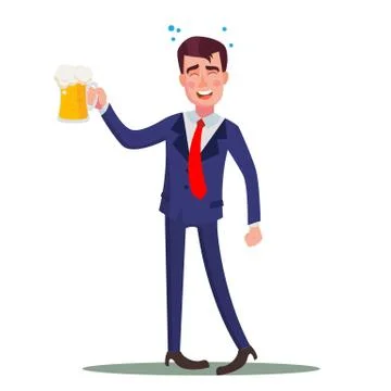 Drunk Businessman Vector. Relaxing Concept. Meet Up Party. Celebrating Victory Stock Illustration