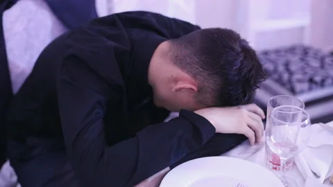 The drunk client fell asleep at the festive table Stock Footage 126123171