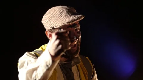 Drunk construction worker fighting/sparring, slow motion Stock-Footage 79077504