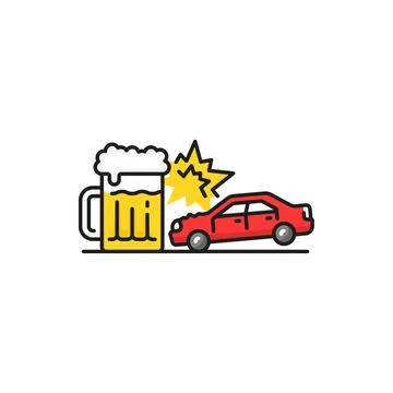Drunk driver, isolated crashed car into beer glass Stock Illustration