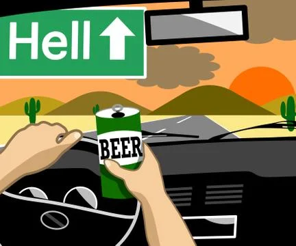 Drunk driver sunset Stock Illustration