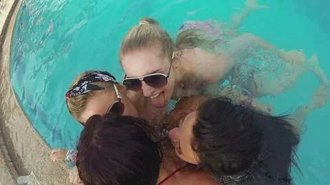 Girls Kissing In The Pool