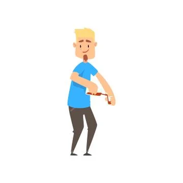Drunk guy pouring a glass of alcoholic beverage, funny guy character drinking Stock Illustration