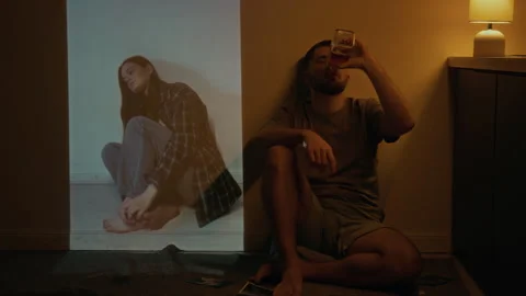 Drunk Heartbroken Man Regretting Breaking up with Girlfriend Stock Footage 308115270