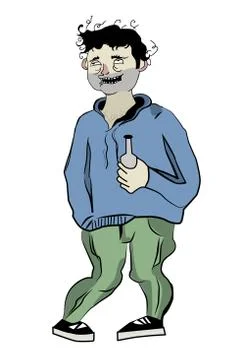 Drunk man with alcohol bottle. Vector illustration Stock Illustration