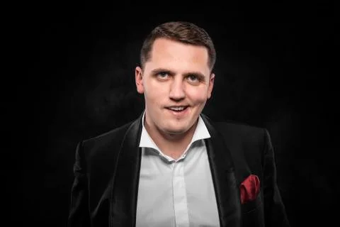 Drunk man on dark background. Stock Photos