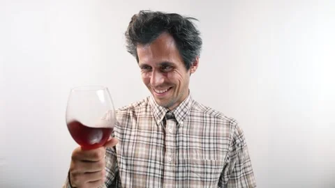 Drunk man with a glass of wine Stock Footage 286148927