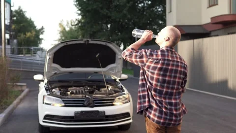 A drunk man got into a car accident. Depression and stress led to alcoholism. Stock Footage 252080903