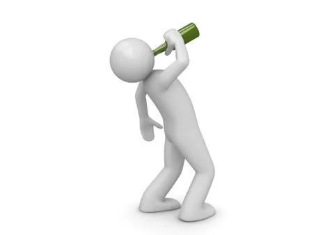 Drunk man with green bottle (3d characters isolated on white background) Stock Illustration
