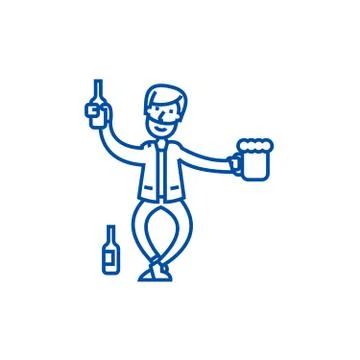 Drunk man line icon concept. Drunk man flat vector symbol, sign, outline Illustrazione stock