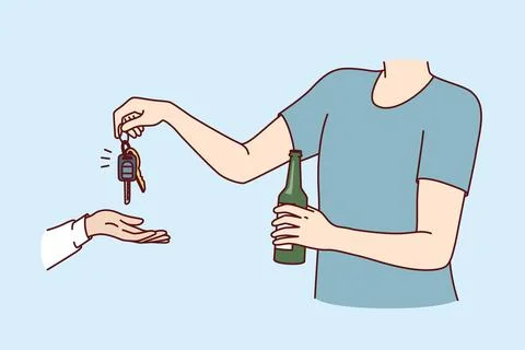 Drunk man refuses to get behind wheel of car, giving keys vehicle to sober Stock Illustration