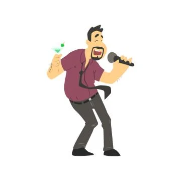 Drunk Man Singing In Karaoke Stock Illustration