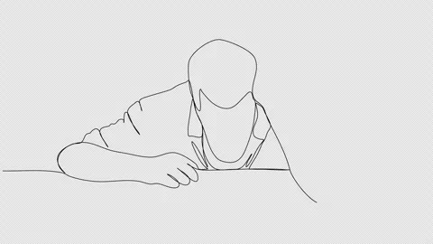 Drunk man sitting at a table. One line drawing animation. Video clip with alpha  Stock Footage 278185454
