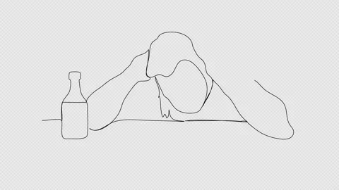 Drunk man sitting at a table. One line drawing animation. Video clip with alpha  Stock Footage 278185518