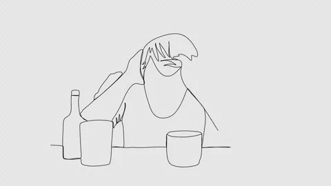 Drunk man sitting at a table. One line drawing animation. Video clip with alpha  Stock Footage 278185571