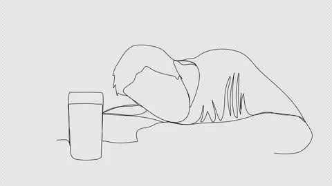 Drunk man sitting at a table. One line drawing animation. Video clip with alpha  Stock Footage 278185573