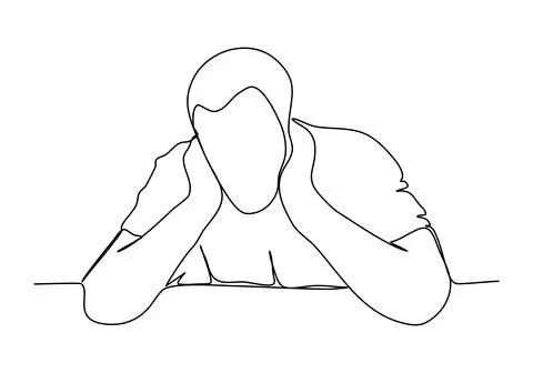 Drunk man sitting at a table. One line drawing vector illustration. Illustrazione stock