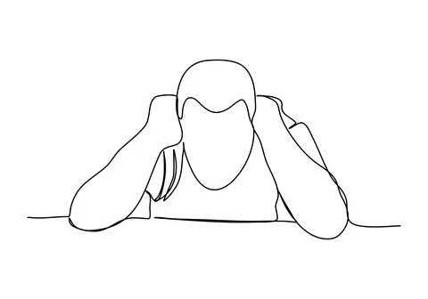 Drunk man sitting at a table. One line drawing vector illustration. Illustrazione stock