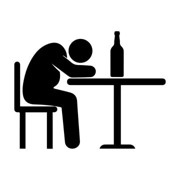 Drunk Man Sleeping at Table with Bottle, Alcohol Abuse Icon Stock Illustration