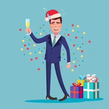 Drunk Man Vector. Alcohol. Corporate Christmas Party At Restaurant. Drink Stock Illustration