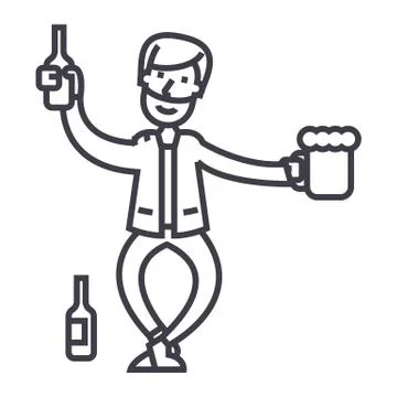 Drunk man vector line icon, sign, illustration on background, editable stroke Illustrazione stock