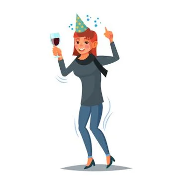 Drunk Office Female Worker Vector. Have Fun. Cheers Party Concept. Celebrating Stock Illustration