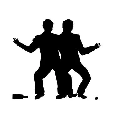 Drunk people. Drunk party. two men drinking vector silhouettes icon, sign. Illustrazione stock