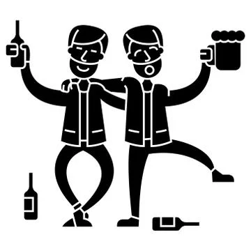 Drunk people, two men drinking  icon, vector illustration, sign on isolate Illustrazione stock