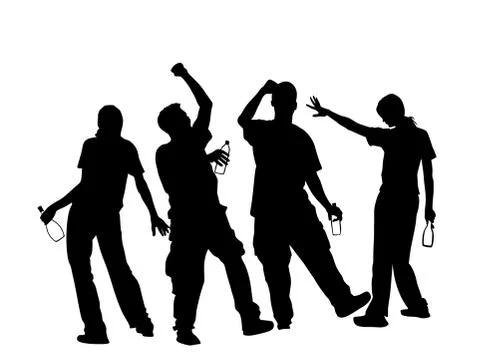 Drunk persons with alcohol bottles vector silhouette Stock Illustration