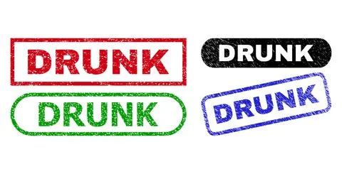 DRUNK Rectangle Stamps Using Grunged Style Stock Illustration