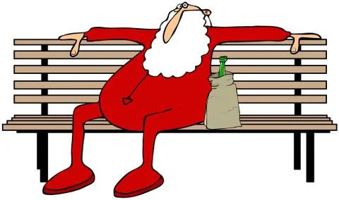 Drunk Santa on a park bench Stock Illustration
