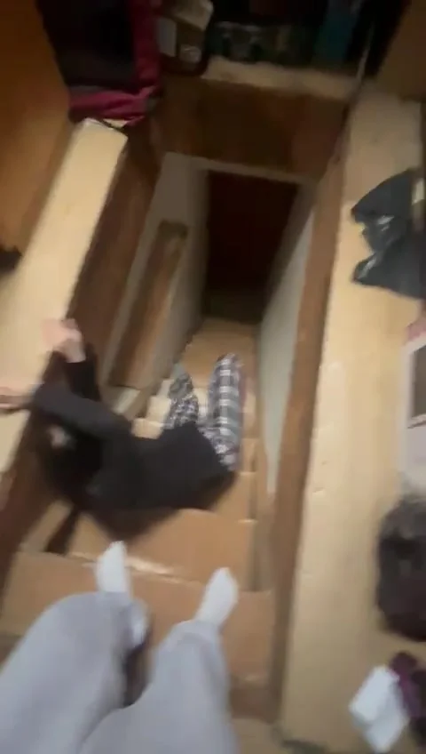 Drunk Sliding Down The Stairs, Czech Republic - 22 Aug 2025 Stock Footage 316922474